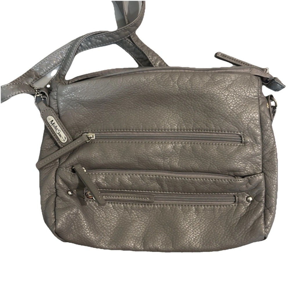 Multi-Sac Gray Crossbody Purse, Bag Handbag, Multi Zip Soft‎ Leather One Flaw